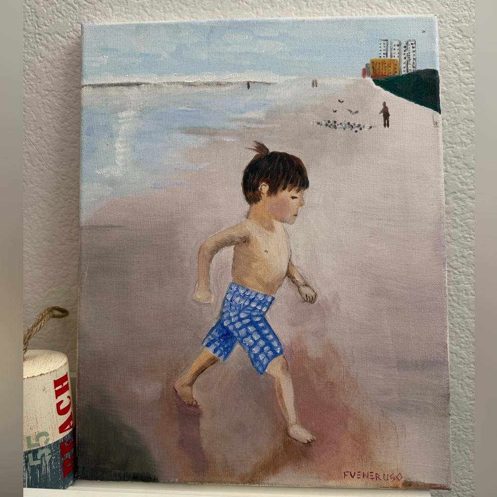 Child Running on Beach Canvas Oil Painting